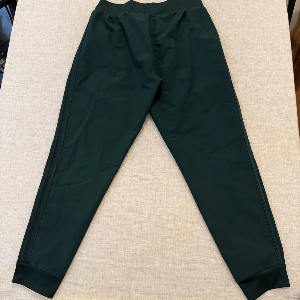 Adidas Mens Joggers Forest Green Three Stripe Track Pants Zipper Pockets Medium